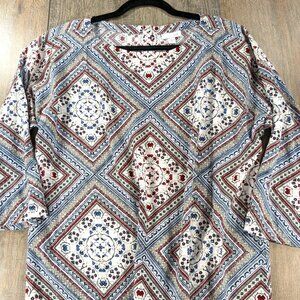 2/$30 J Jill Top Womens Medium Multicolor Print 3/4 Sleeve Lightweight BOHO